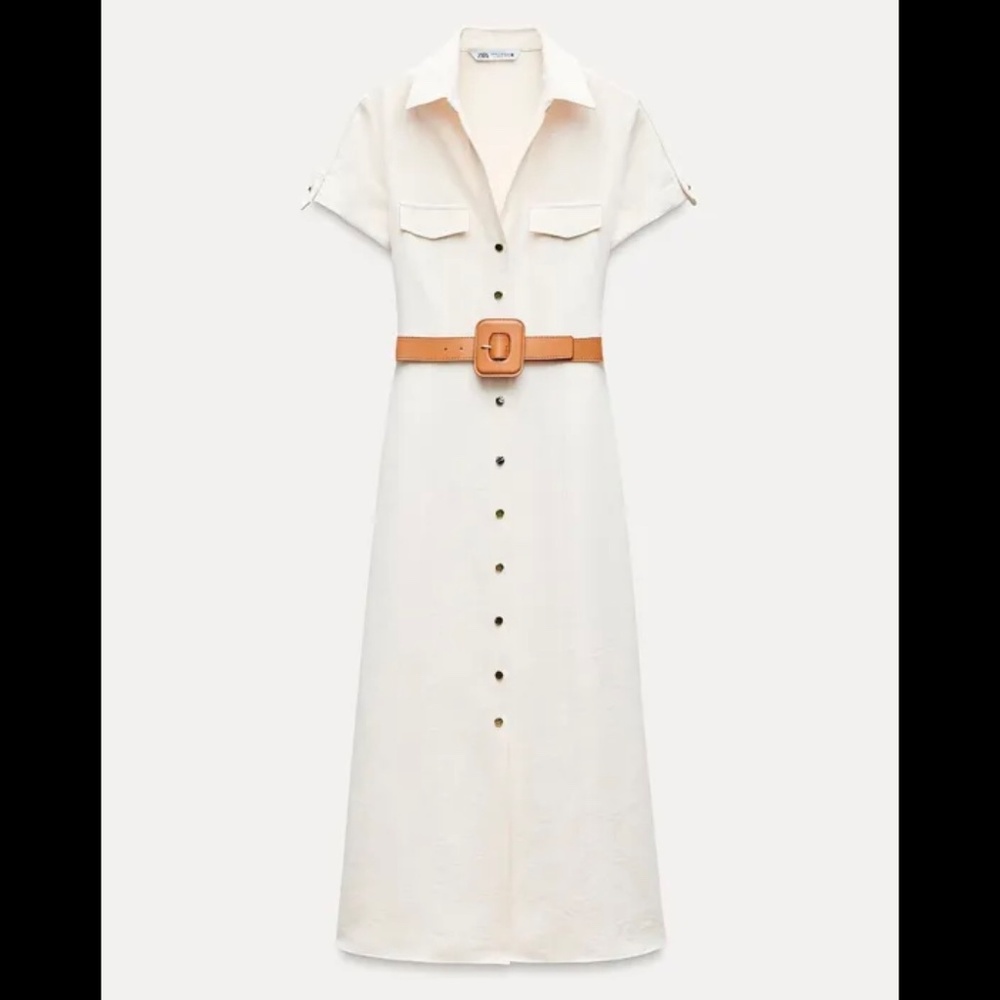 ZARA Belted Midi Shirt Dress - Picture 4 of 16